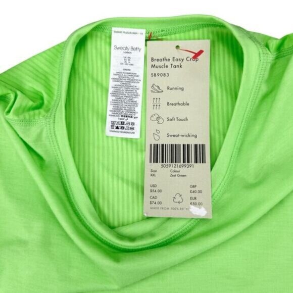 Sweaty Betty Women's Breathe Easy Crop Muscle Tank in Bright Green Size 14 - Picture 3 of 6